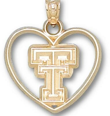 Texas Tech Red Raiders New Beveled "TT" Heart Pendant - 14KT Gold Jewelry