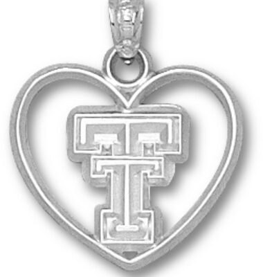 Texas Tech Red Raiders New Beveled "TT" Heart Pendant - Sterling Silver Jewelry