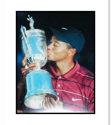 Tiger Woods PGA Golf "Kissing Trophy" Double Matted 8" x 10" Photograph