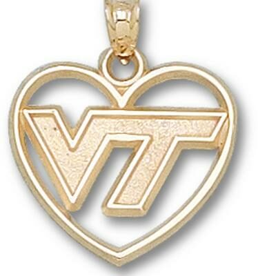 Virginia Tech Hokies "VT" Heart Pendant - 14KT Gold Jewelry