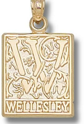 Wellesley College Blue 3/4" "Institute Logo" Pendant - 10KT Gold Jewelry