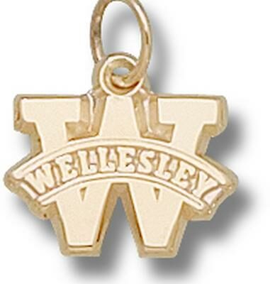 Wellesley College Blue "W Wellesley" 3/8" Charm - 10KT Gold Jewelry