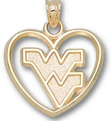 West Virginia Mountaineers "WV" Heart Pendant - 14KT Gold Jewelry