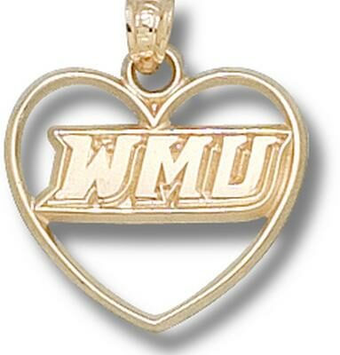 Western Michigan Broncos "WMU" Heart Pendant - 10KT Gold Jewelry