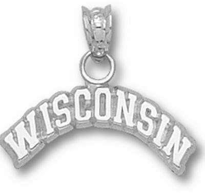 Wisconsin Badgers Arched "Wisconsin" Pendant - Sterling Silver Jewelry