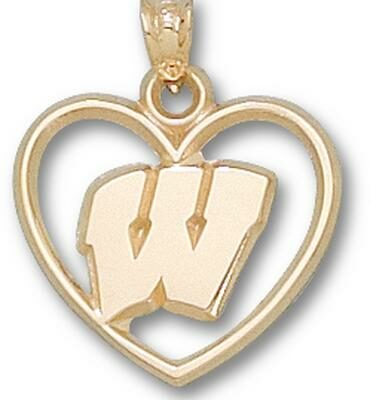 Wisconsin Badgers "W" Heart Pendant - 10KT Gold Jewelry