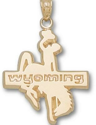 Wyoming Cowboys "Wyoming with Cowboy" 7/8" Pendant - 14KT Gold Jewelry